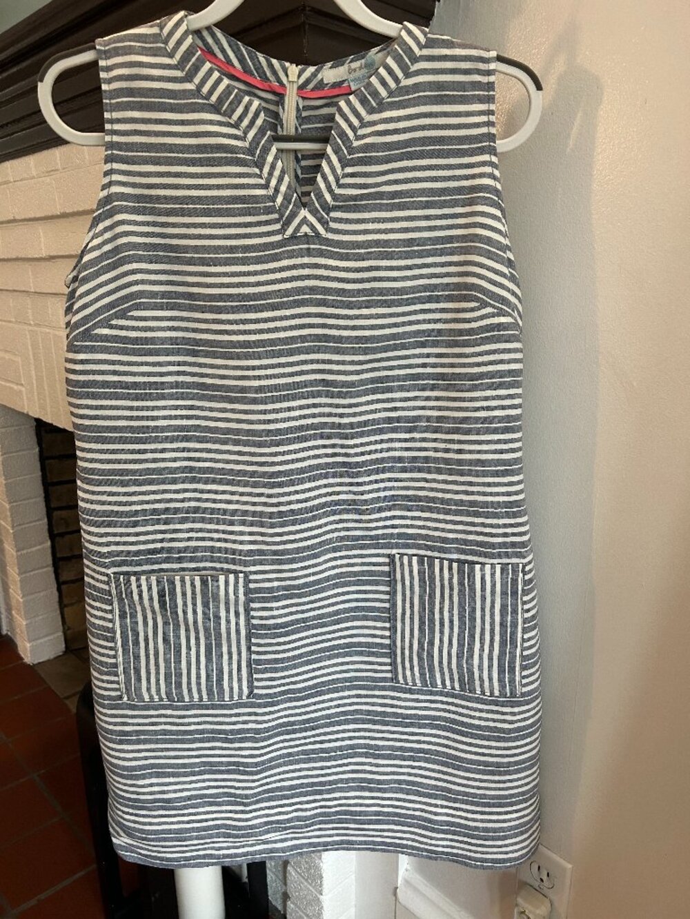 Boden Linen Dress White & Blue Size 10